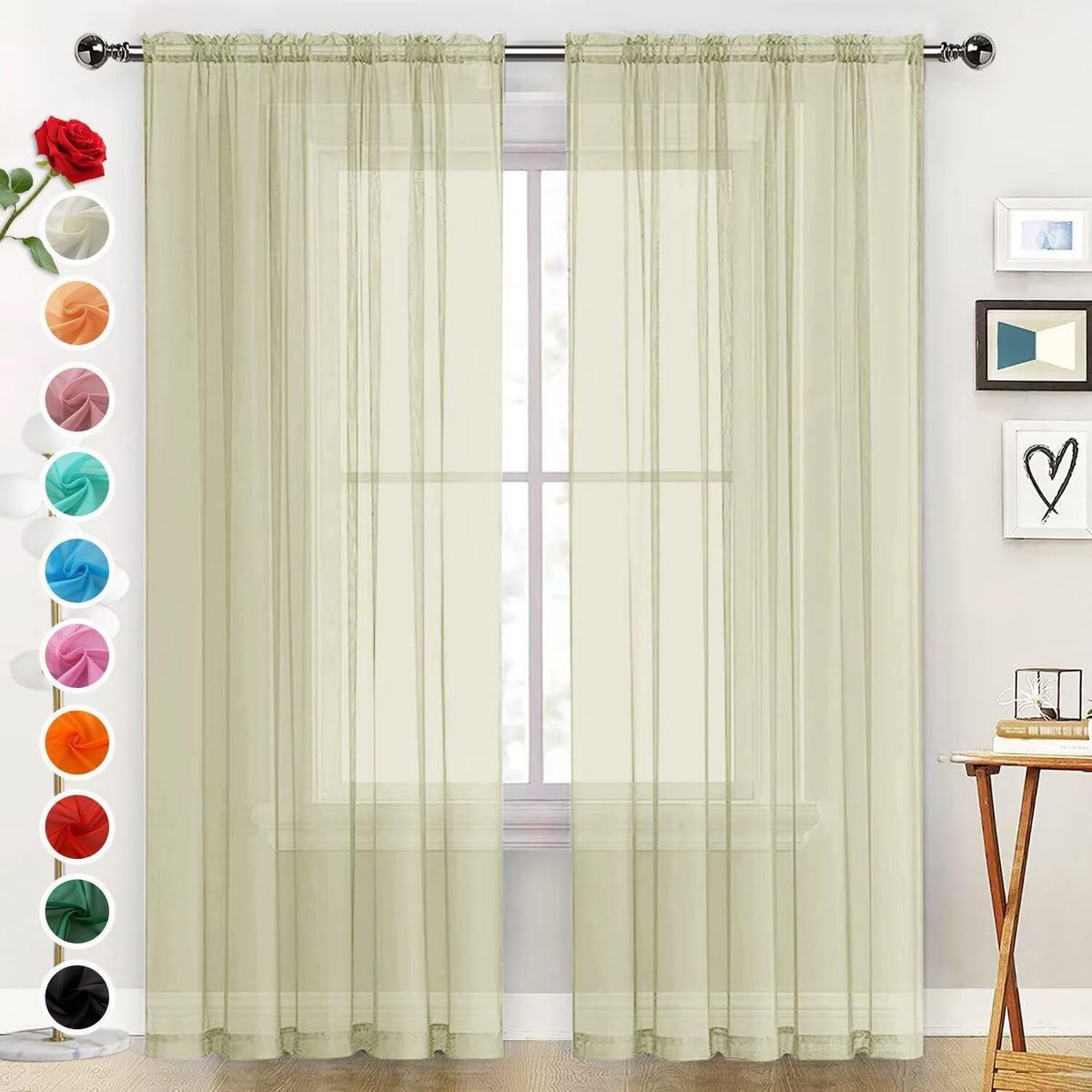 SpaceDresser Basic Rod Pocket Sheer Voile Window Curtain Panels White 1 Pair 2 Panels 52 Width 84 Inch Long for Kitchen Bedroom Children Living Room Yard(White,52 W x 84 L)