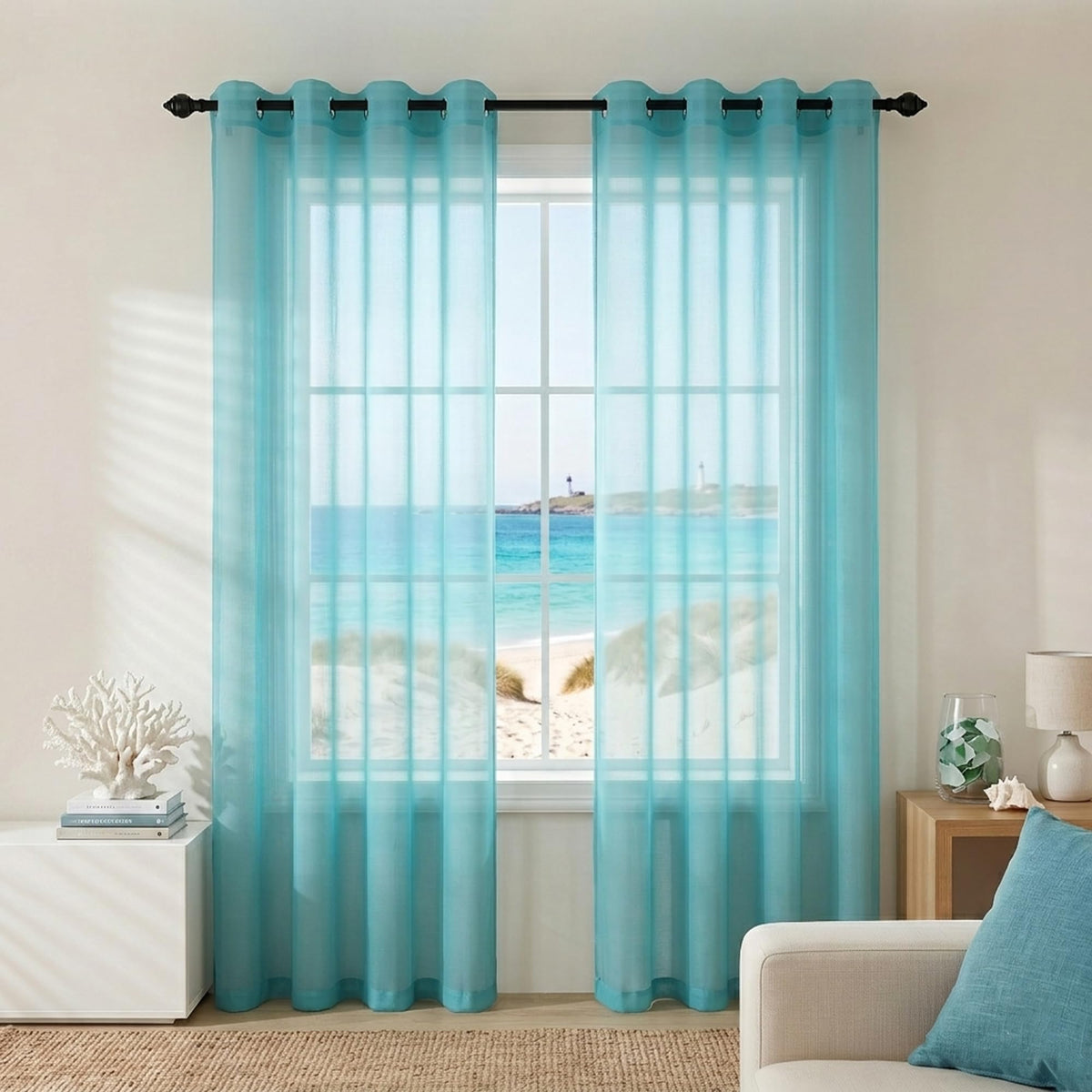 Mrs.Naturall Black Sheer Curtains 84 Inches Long for Living Room Set of 2 Panels Ring Grommet Window Curtain Panels for Bedroom 52x84 Inch Length
