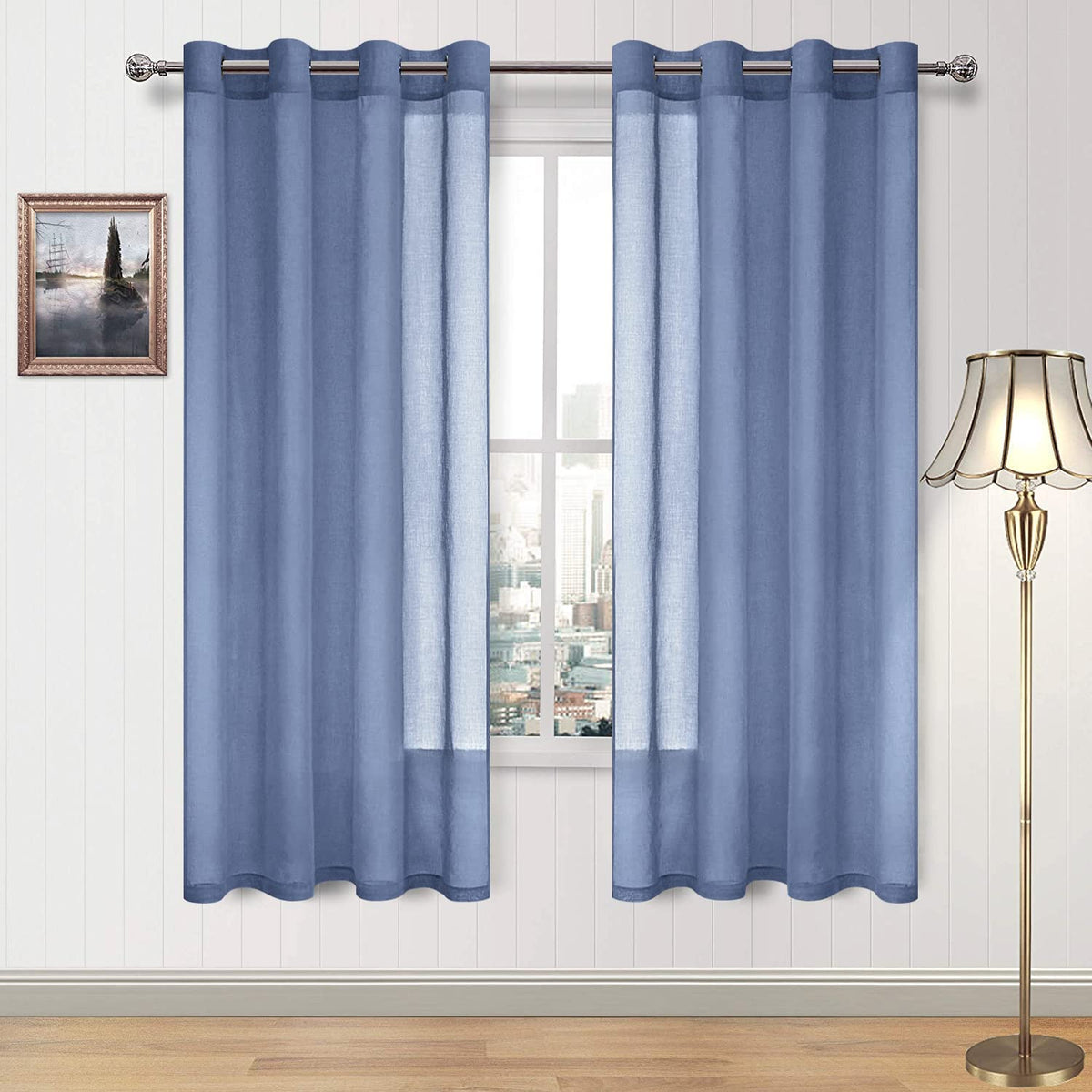 DWCN White Sheer Curtains Linen Look Semi Transparent Voile Grommet White Curtains for Living Dining Room Drapes 52 x 84 Inch Long, Set of 2 Panels