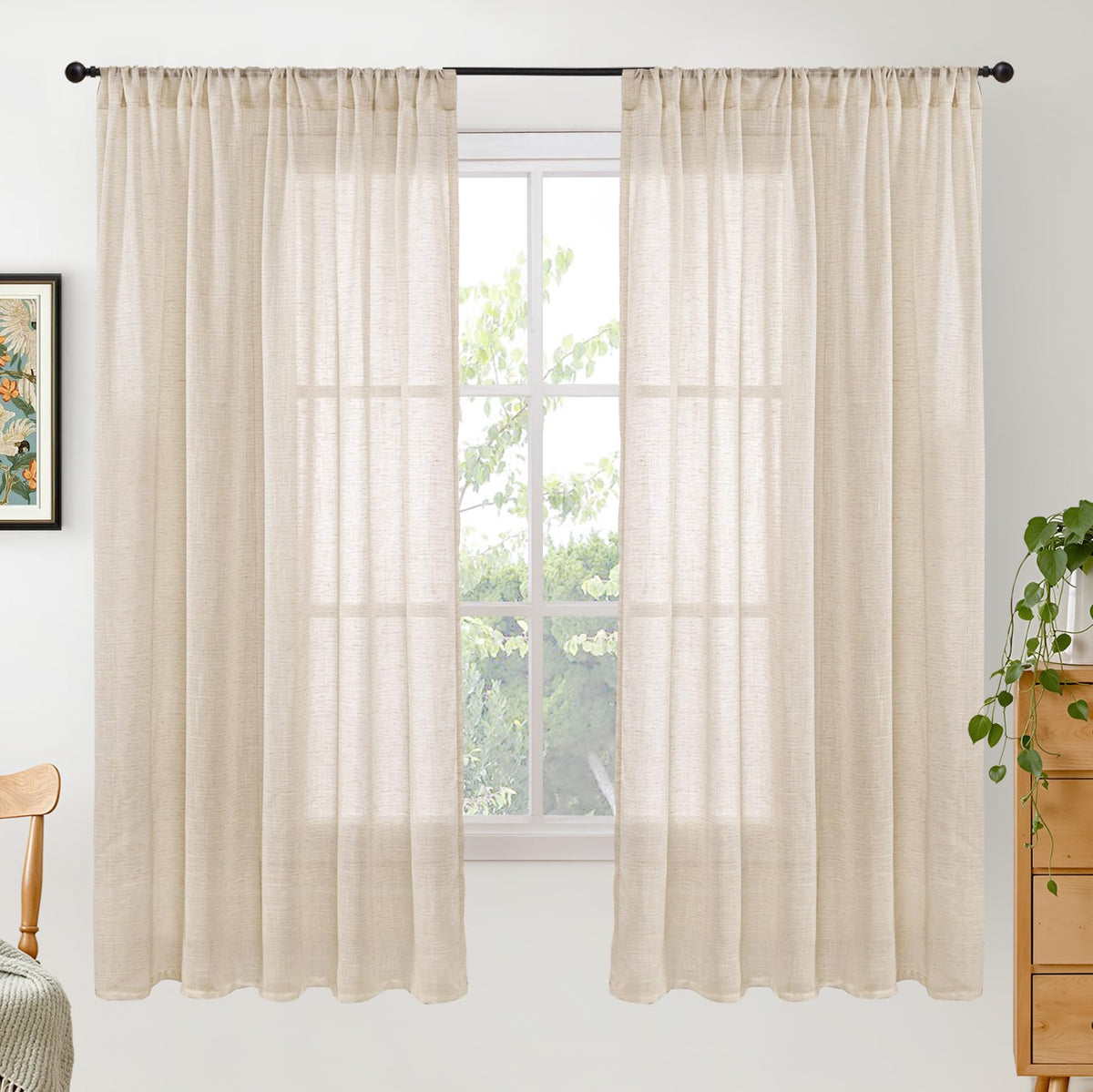 BGment Linen Sheer Curtains 84 Inches Long 2 Panels Set for Living Room