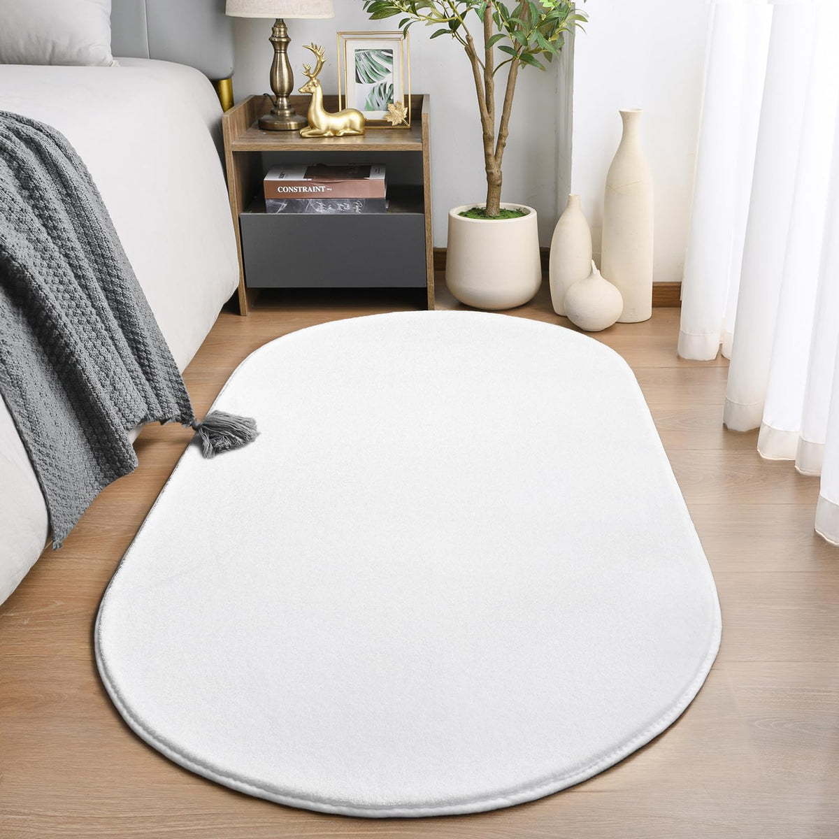 Amearea Soft Oval Rugs for Bedroom, 2.6 x 5.3 Black Bedroom Bedside Rug