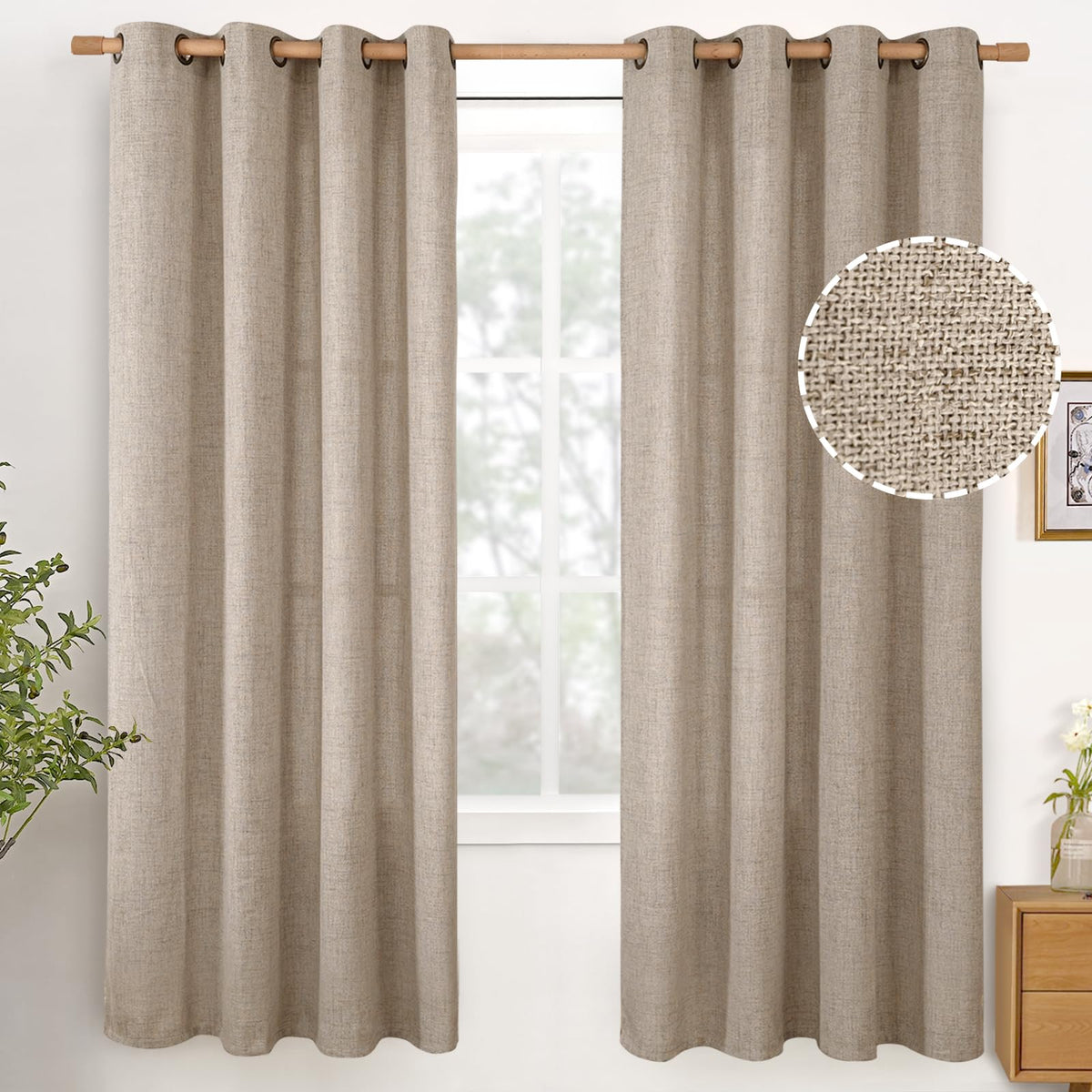 YoungsTex Linen Semi Sheer Curtains 63 Inch Length, Light Filtering Drapes