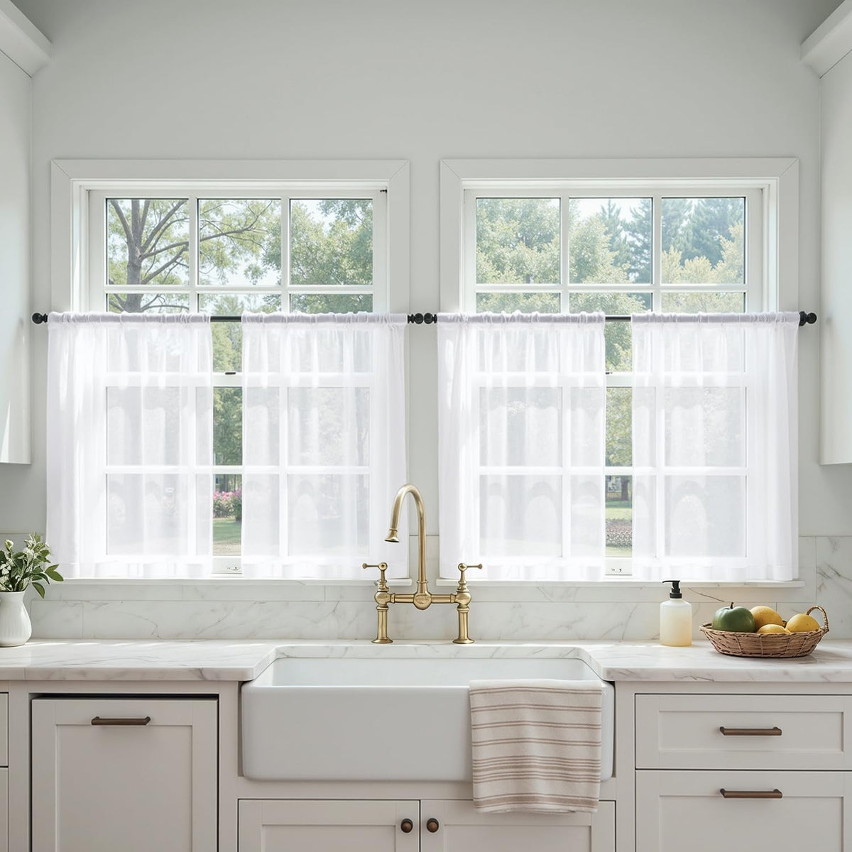 MIULEE White Sheer Curtains 84 Inches Long 4 Panels 42 x 84 Inches