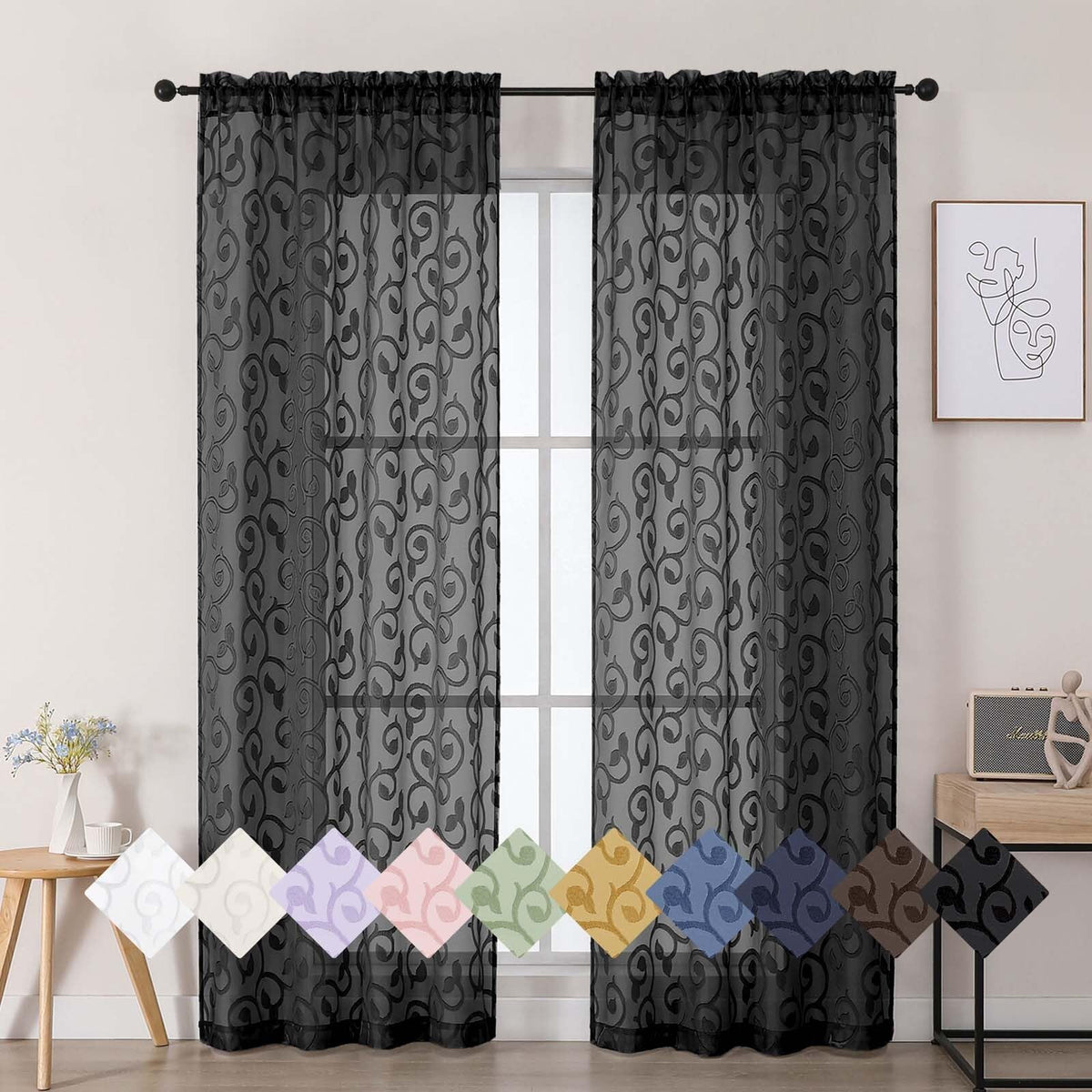 Dusty Blue Sheer Curtains for Bedroom Living Room 72 Inches Long 2 Panels Set, Soft Airy Geometric Jacquard Clip Curtains Drapes, Modern Rod Pocket Door Curtain, 2Pcs Each 42" Wx72 L Inch