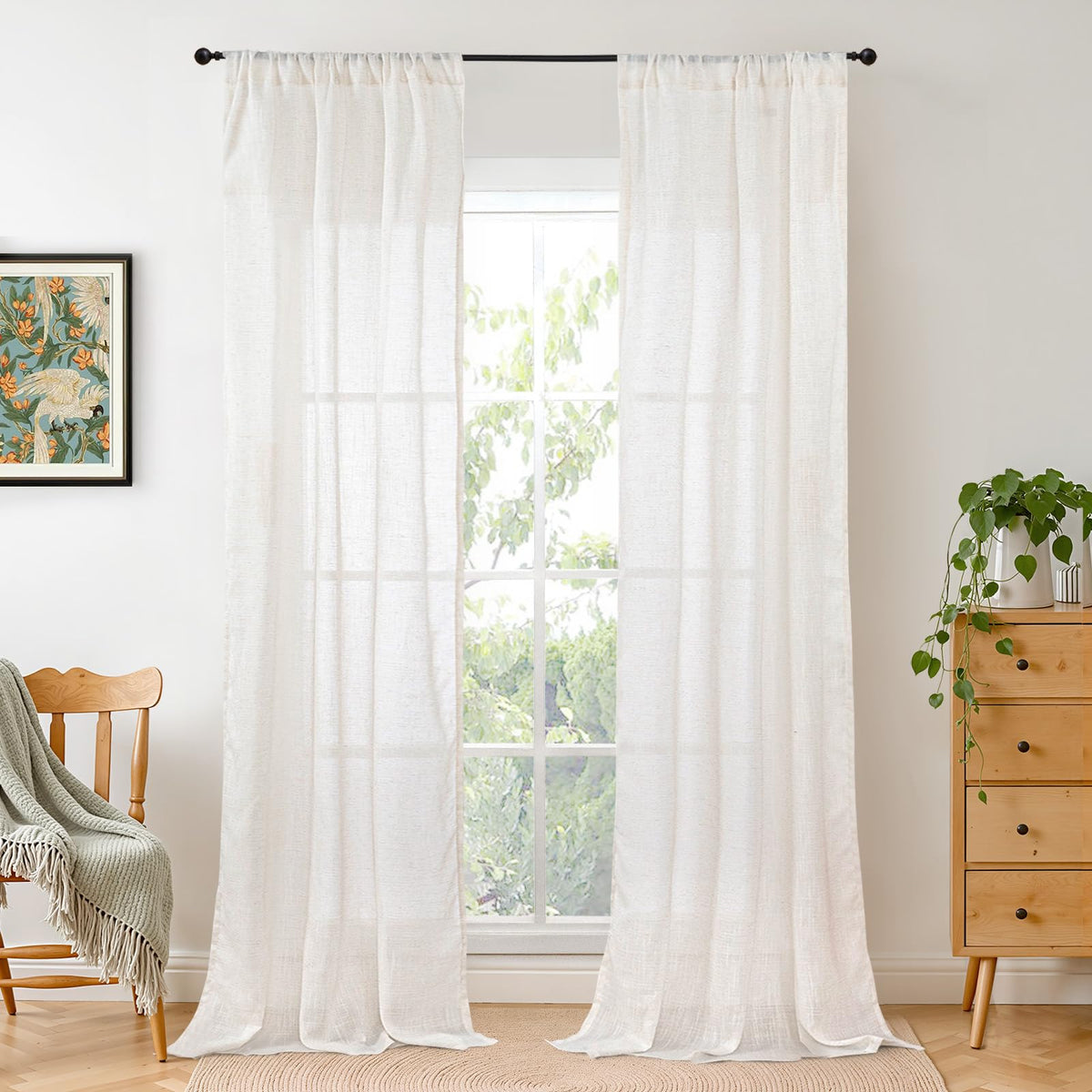 BGment Linen Sheer Curtains 84 Inches Long 2 Panels Set for Living Room