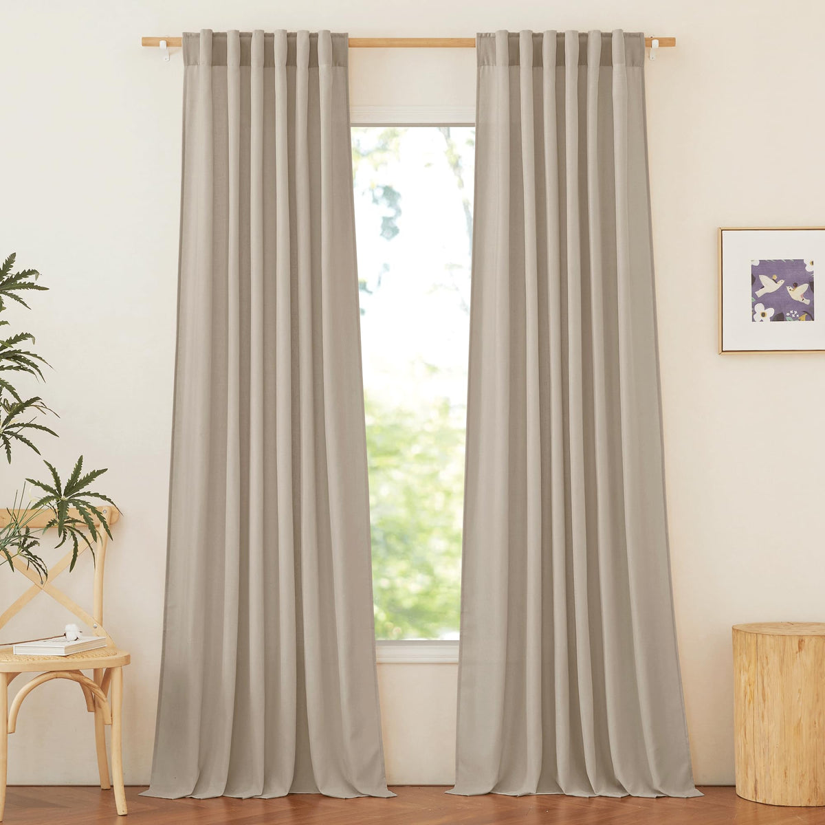 NICETOWN Natural Linen Curtains & Drapes for Windows 84 inch Long, Rod Pocket & Back Tab Thick Flax Semi Sheer Privacy Assured with Light Filtering for Bedroom/Living Room, W55 x L84, 2 Pieces