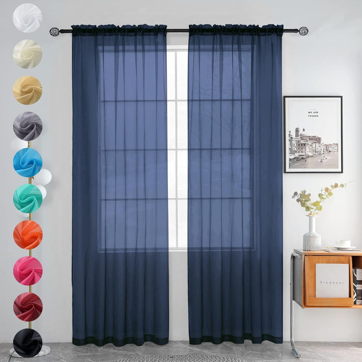 youleyar Solid Sheer Rod Pocket Curtain Voile Draperies 2 Panels White Beige Black Grey Coffee 52 Inch Width 84 Inch Long 1 Pair for Kitchen Bedroom Children Living Room Yard (Orange,52Wｘ84L)