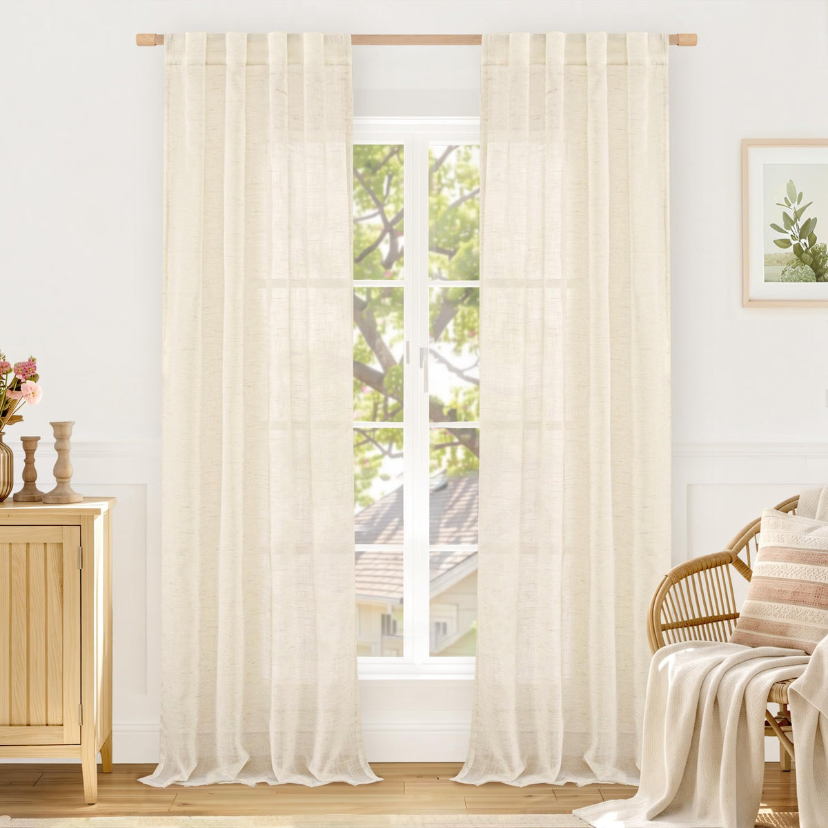 LAMIT Linen Semi Sheer Curtains 84 Inches Long for Living Room 2 Panels