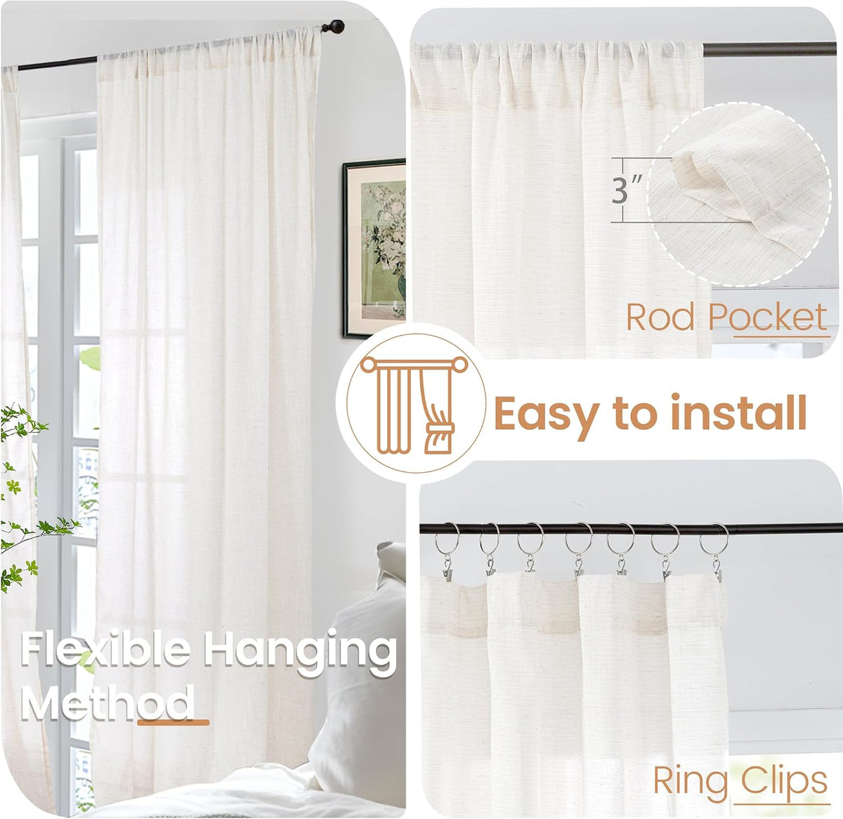 BGment Linen Sheer Curtains 84 Inches Long 2 Panels Set for Living Room