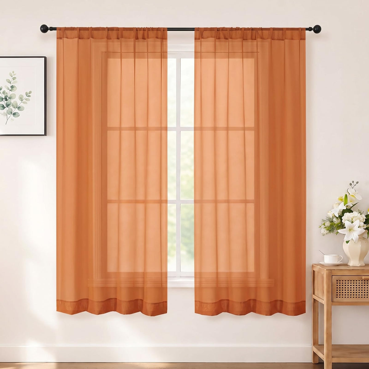Chyhomenyc White Sheer Curtains 84 inch Long for Living Room, 2 Panels