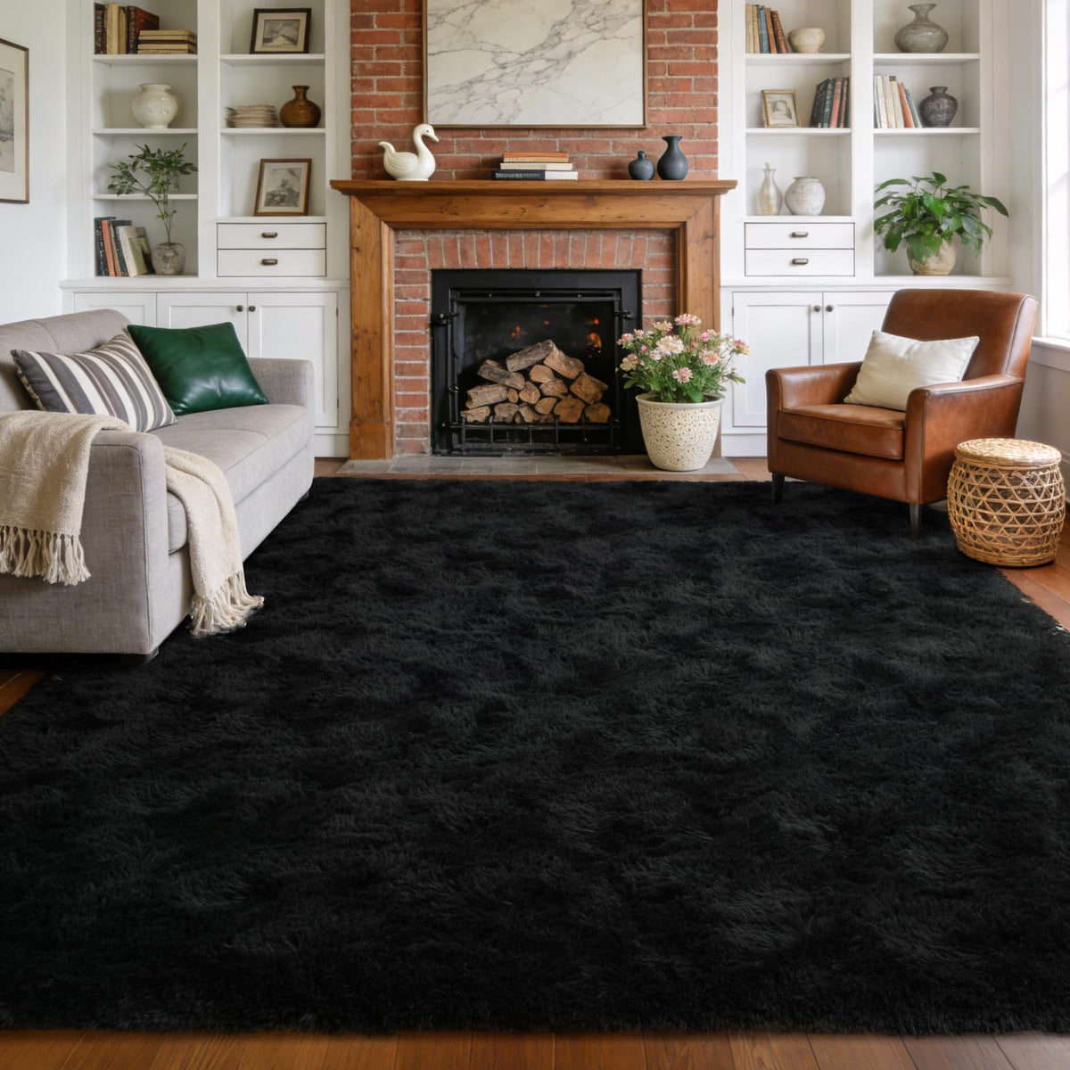 9x12 Extra Large Fluffy Area Rugs for Living Room Tie-Dyed Light Grey
