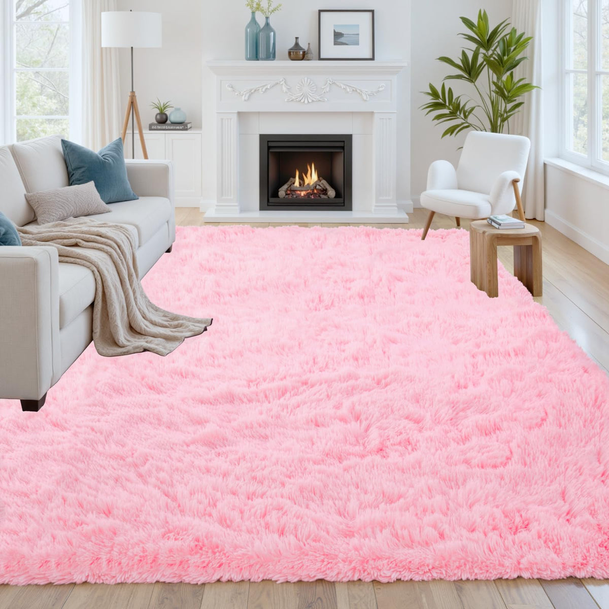 8x10 Fluffy Shag Area Rugs for Living Room Bedroom: Soft Plush Carpet Grey