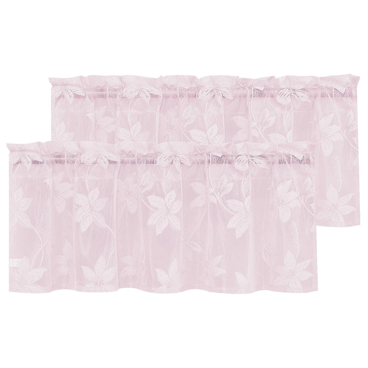 DWCN White Sheer Curtains - Short Curtains Floral Lace Design Rod Pocket Window Voile Sheer Drapes for Bedroom Kitchen Small Window 42 x 54 inch Length, 2 Panels White