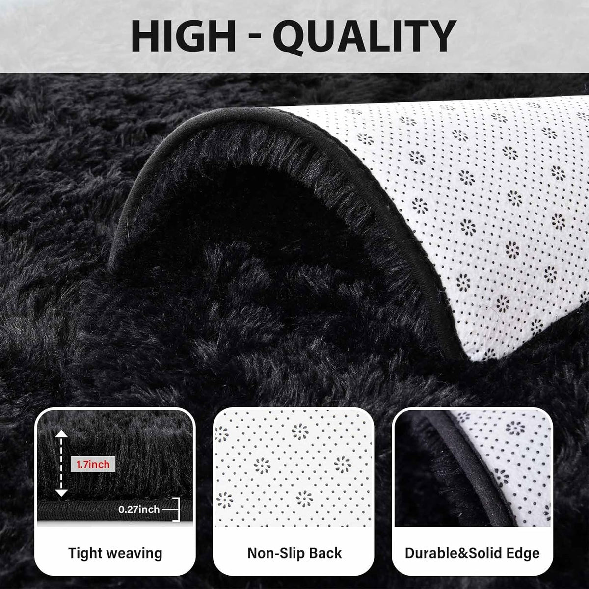 5x8 Area Rugs For Living Room Fluffy Black Rug For Bedroom (Black)