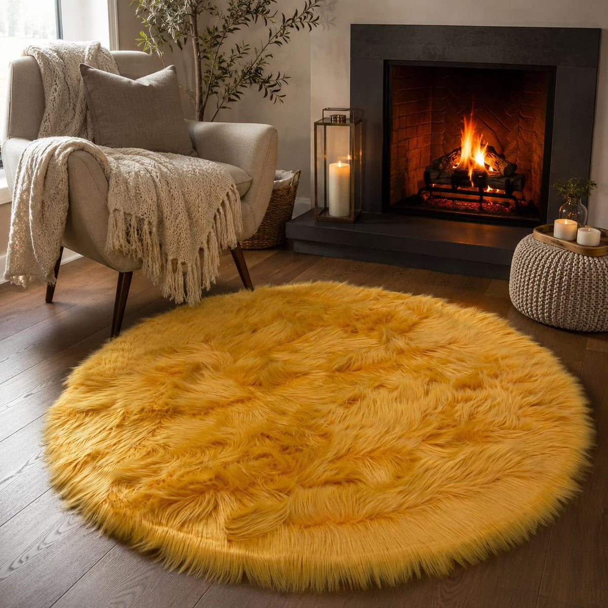 EasyJoy Ultra Soft Fluffy/Fuzzy Shaggy Area Rug Faux Fur Chair Cover Seat Pad for Bedroom Floor Sofa Living Room (2 x 6 ft Sheepskin, Beige)