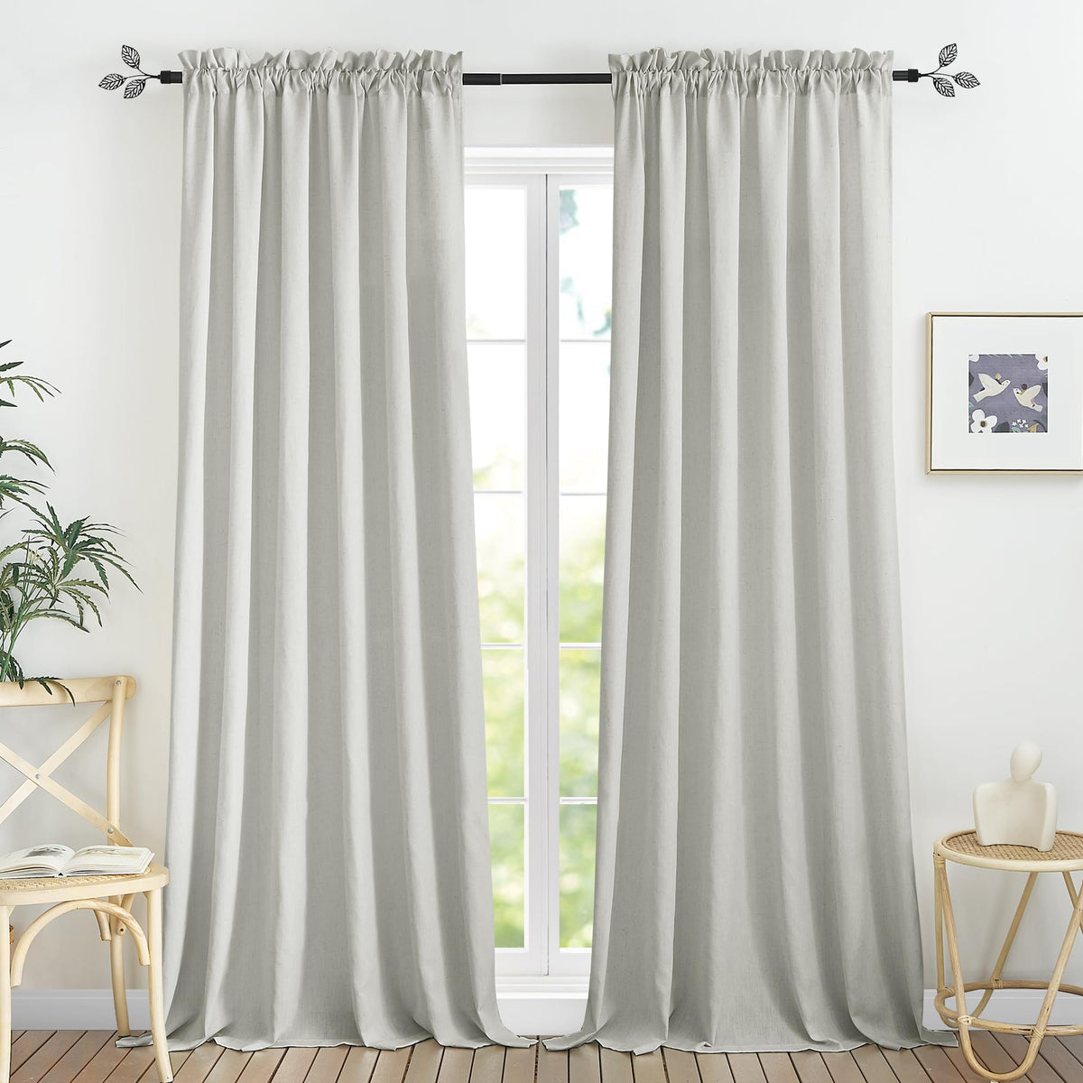 RYB HOME White Semi Sheer Curtains 84 inches Long for Living Room
