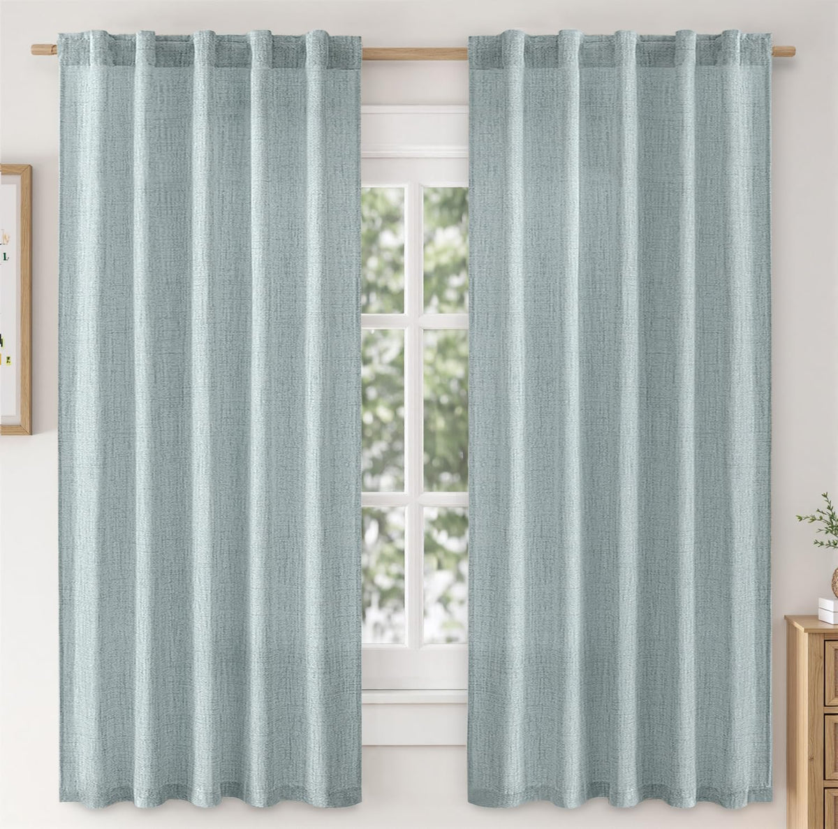 MIULEE Faux Linen Curtains 84 Inch Length 2 Panels Natural Semi Sheer Curtain with Back Tab Rod Pocket, Light Filtering Window Privacy Burlap Drapes for Living Room Bedroom 42W x 84L Linen