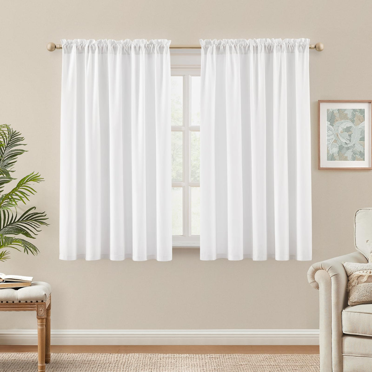 HOMEIDEAS Non-See-Through White Privacy Semi Sheer Curtains, 52 X 84 Inches