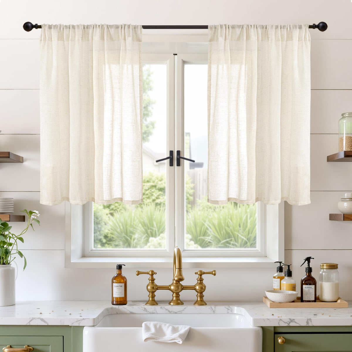 BGment Linen Sheer Curtains 84 Inches Long 2 Panels Set for Living Room
