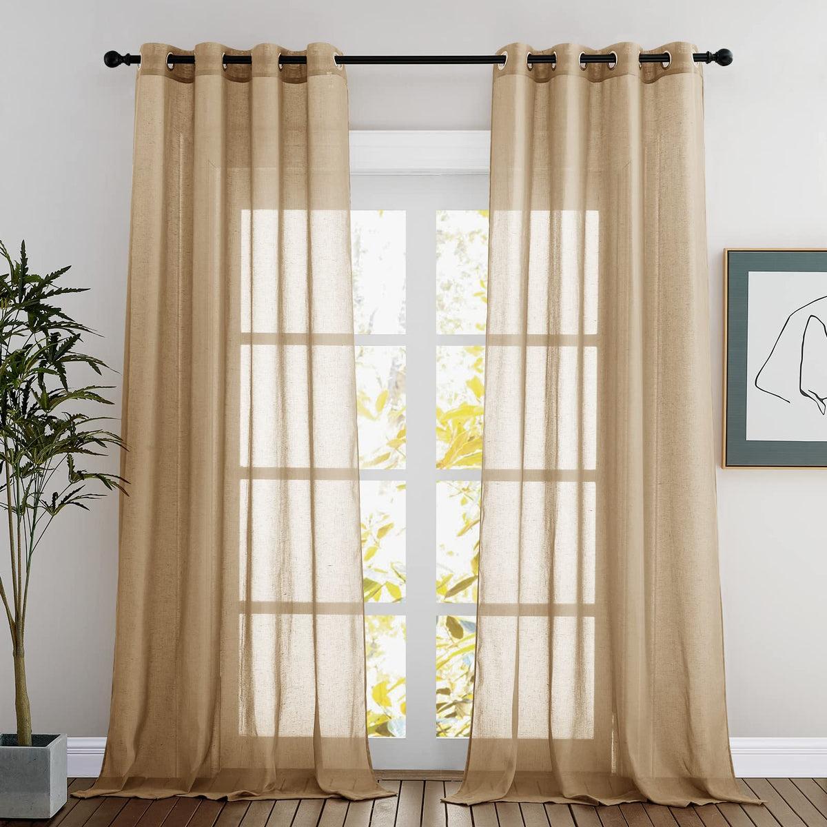 NICETOWN White Sheer Linen Curtains 84 Inch Length 2 Panels Set, W52xL84