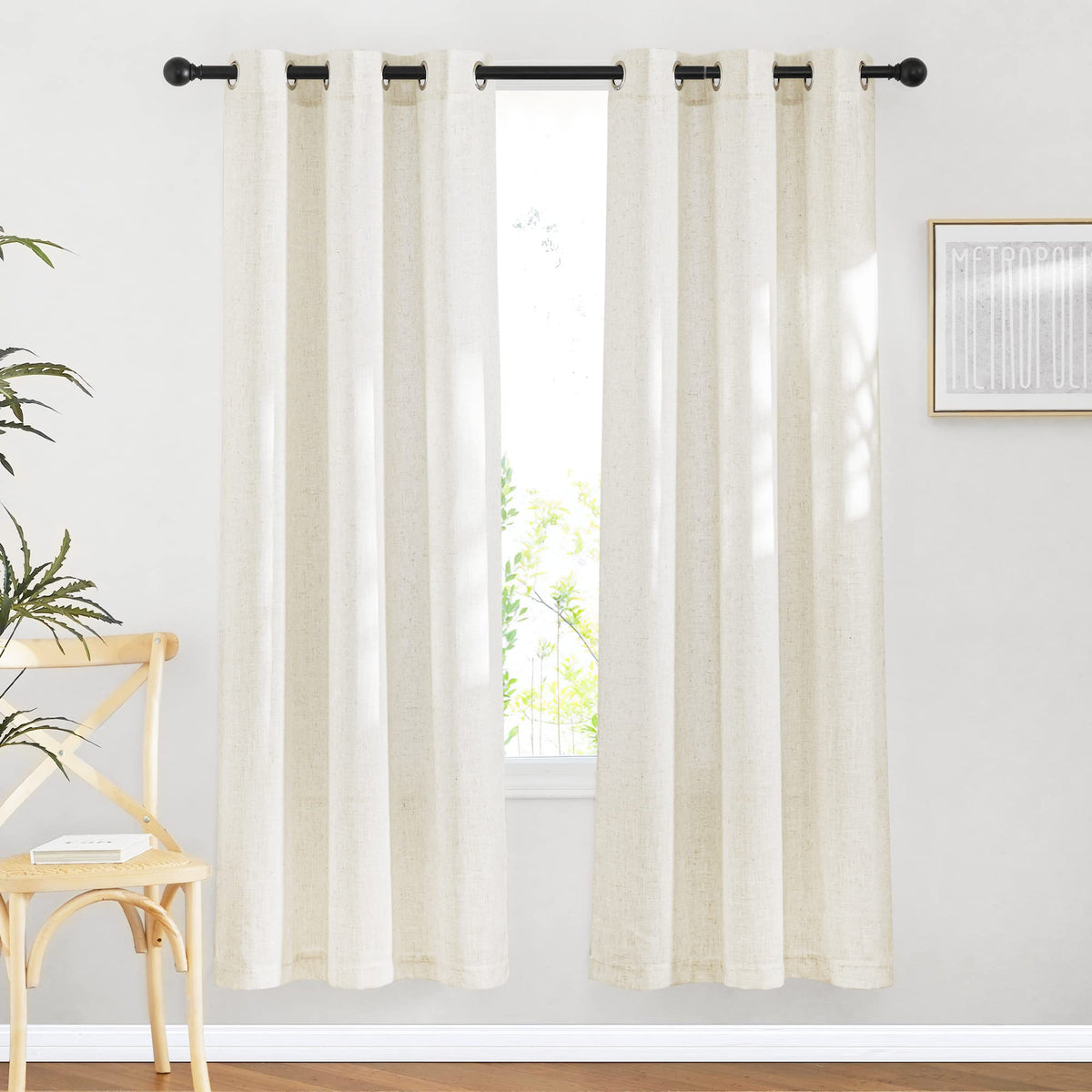 NICETOWN White Sheer Linen Curtains 84 Inch Length 2 Panels Set, W52xL84