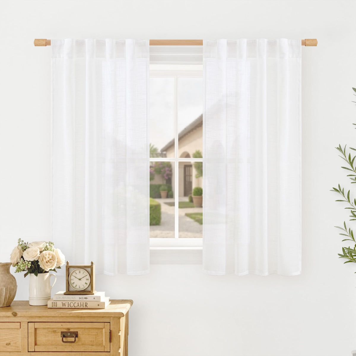 LAMIT Linen Semi Sheer Curtains 84 Inches Long for Living Room 2 Panels