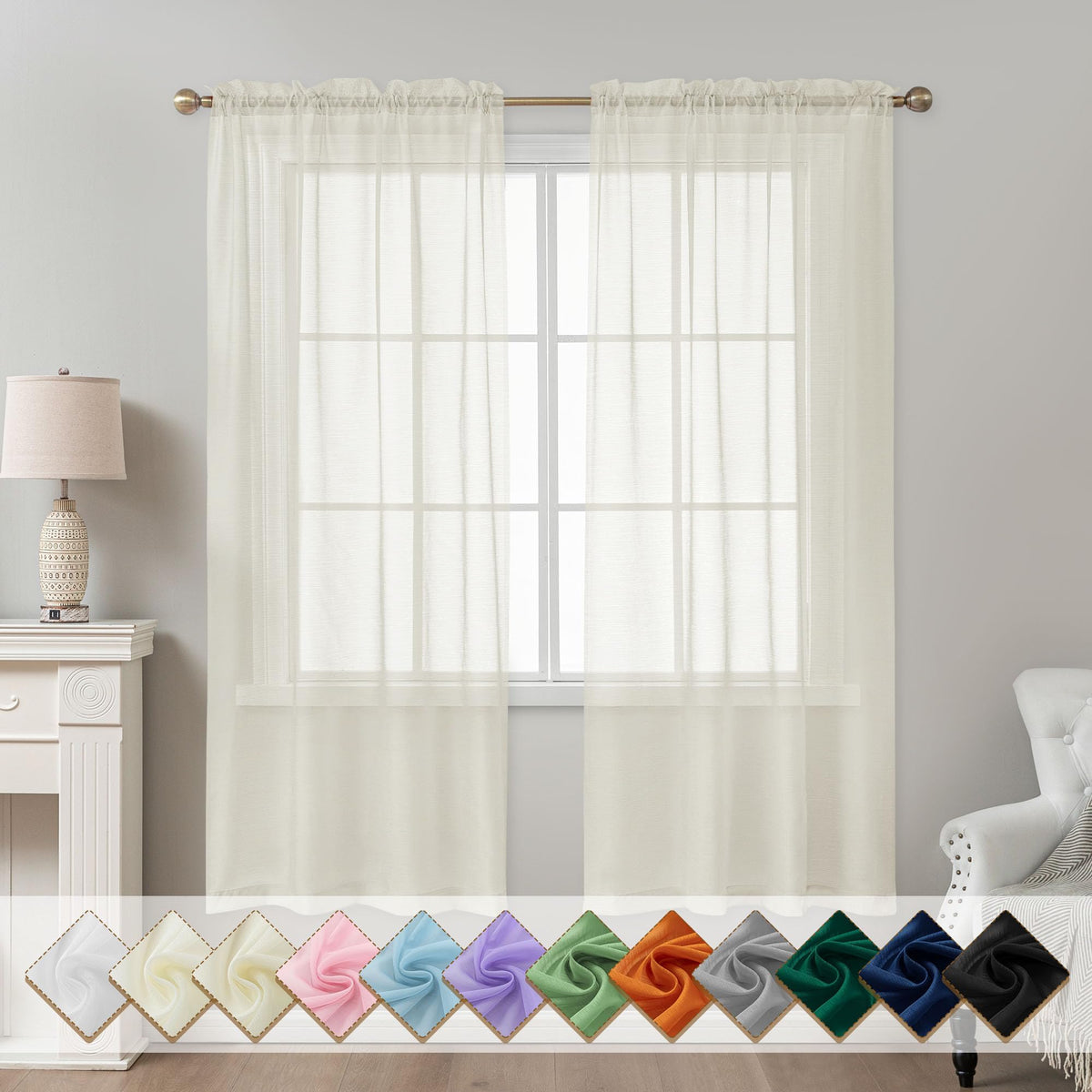 Natural Sheer Curtains 96 Inches Long Rod Pocket