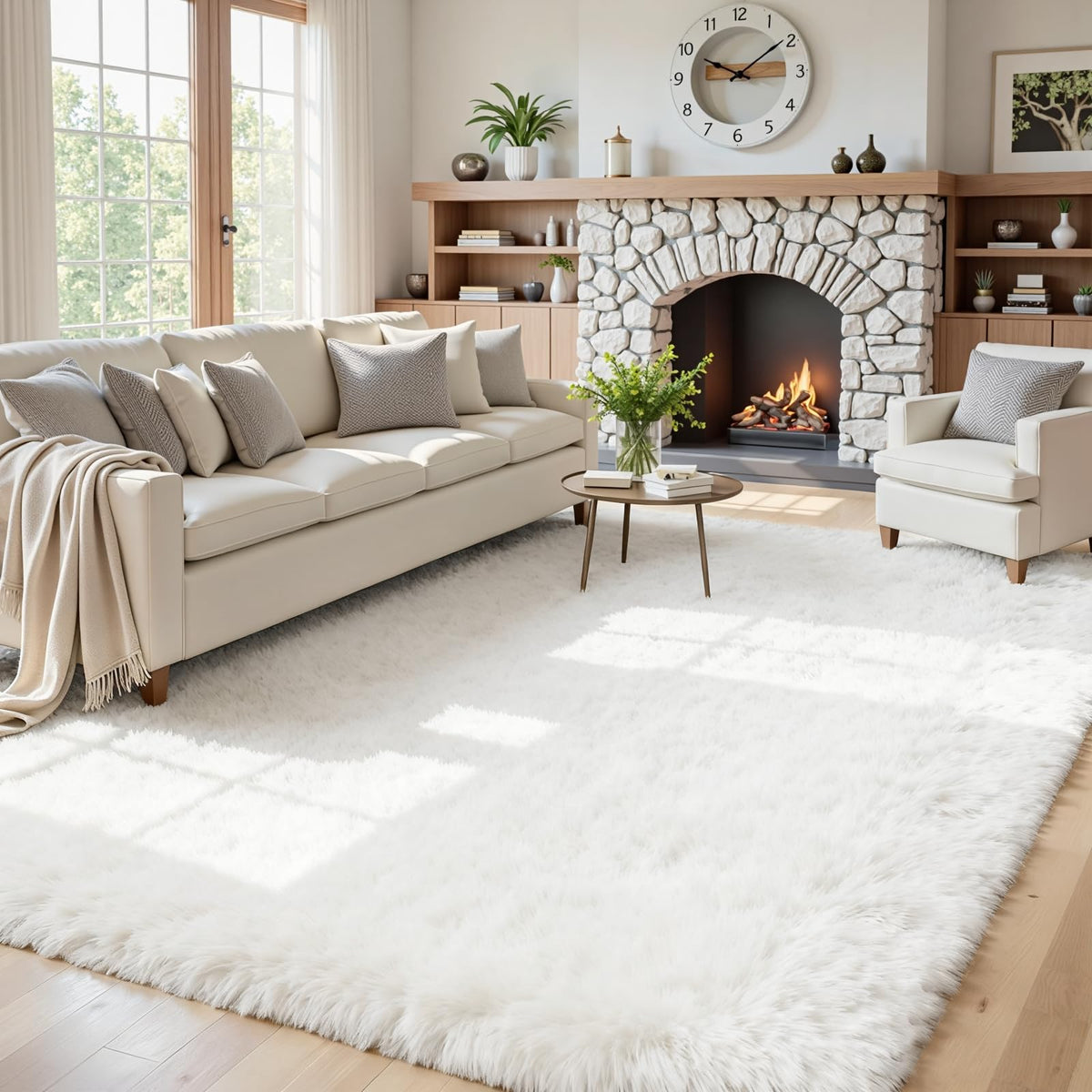 8x10 Fluffy Shag Area Rugs for Living Room Bedroom: Soft Plush Carpet Grey