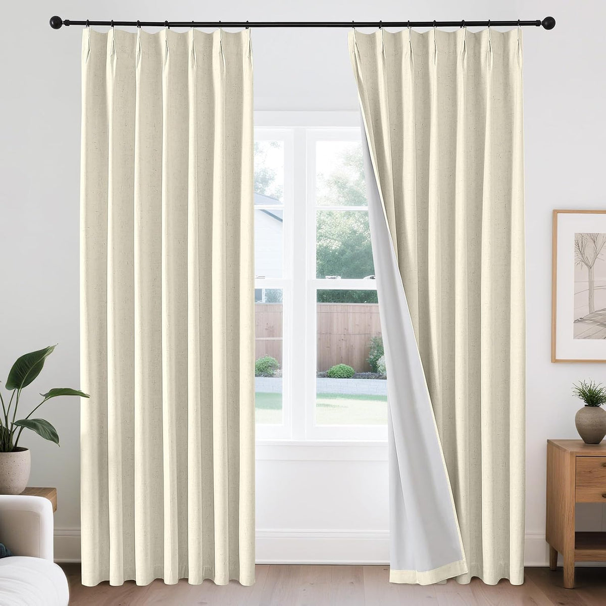 Joydeco Linen Curtains for Living Room,Light Filtering Rod Pocket Back Tab Semi Sheer Drapes Window Long Curtains 90 inches Long Ivory