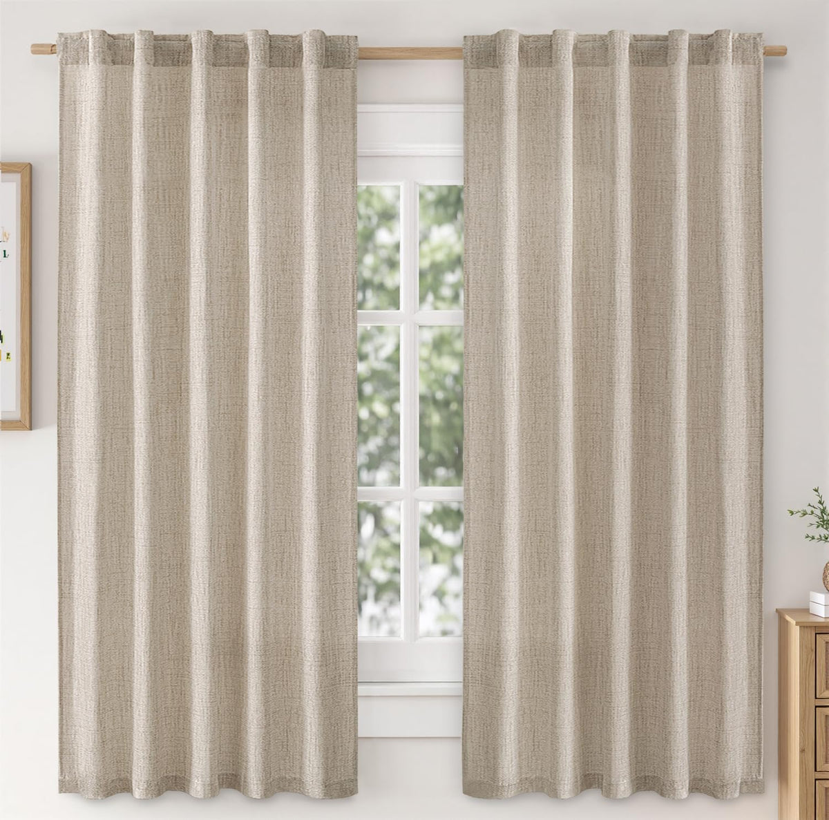 MIULEE Faux Linen Curtains 84 Inch Length 2 Panels Natural Semi Sheer Curtain with Back Tab Rod Pocket, Light Filtering Window Privacy Burlap Drapes for Living Room Bedroom 42W x 84L Linen