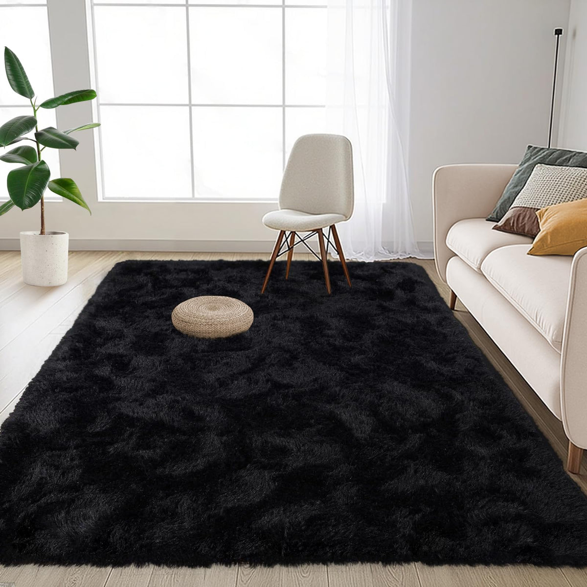 5x8 Area Rugs For Living Room Fluffy Black Rug For Bedroom (Black)