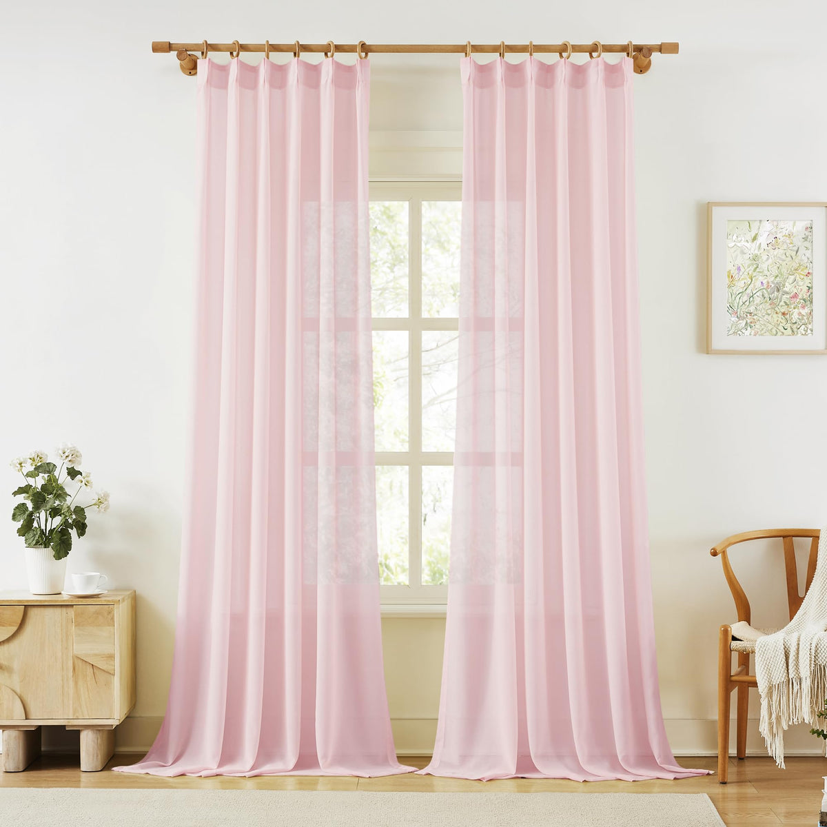 KangBang White Pinch Pleated Sheer Curtains 84 Inches Long 2 Panels