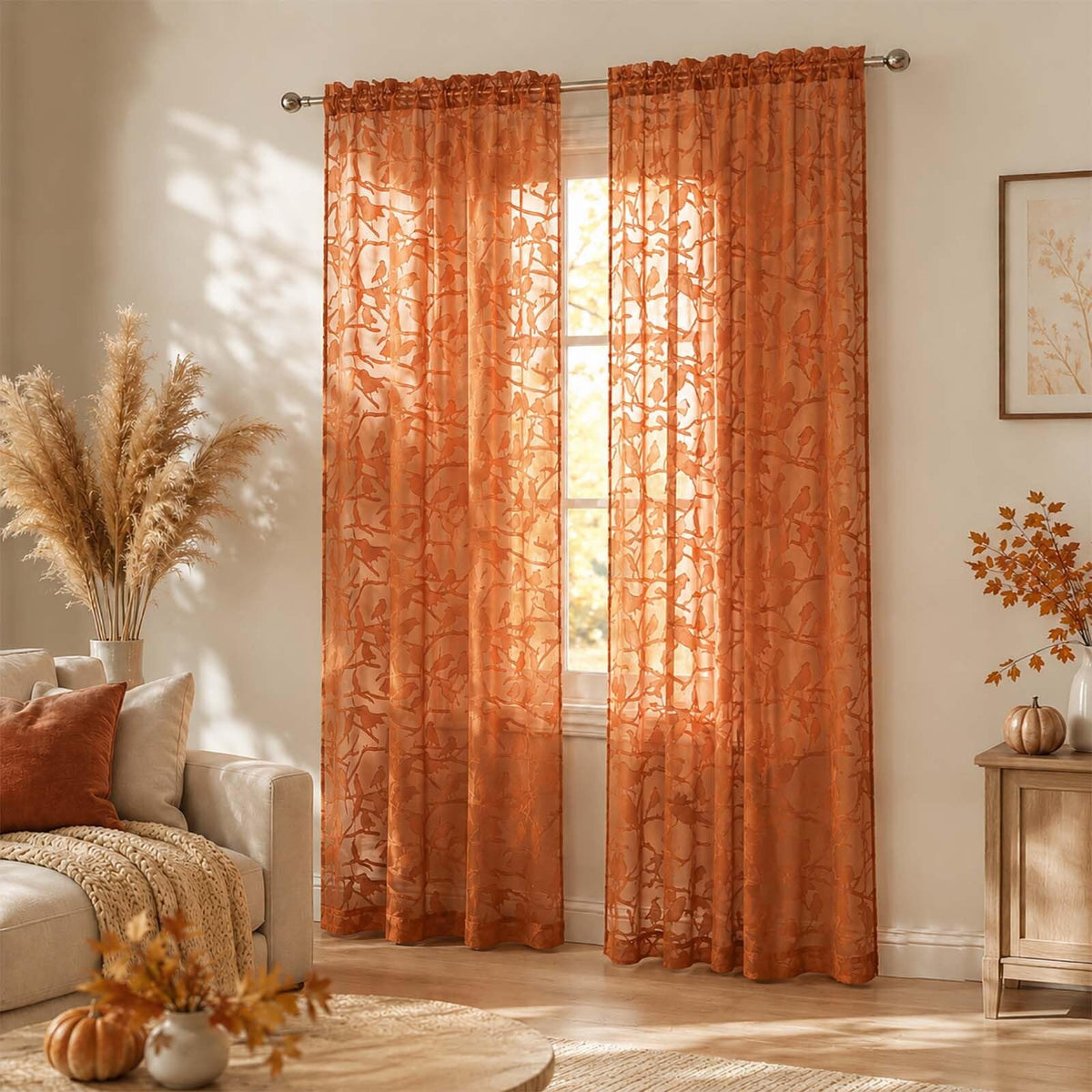 OVZME Sage Green Sheer Curtains 63 Inch Length 2 Panel Set, Light Filtering Bedroom Curtains with Dual Rod Pocket Top, Leaf Bird Clip Jacquard Sheer Farmhouse Window Drapes for Living Room, 2x38Wx63L