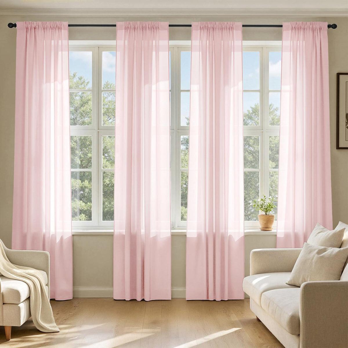 MIULEE White Sheer Curtains 84 Inches Long 4 Panels 42 x 84 Inches