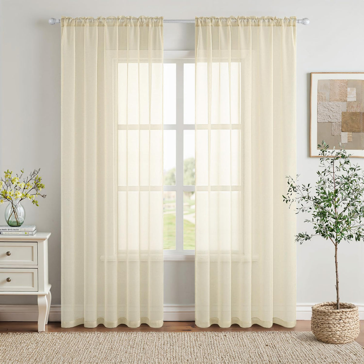 MIULEE 2 Panels White Sheer Curtains for Living Room 54 X 105 Inches