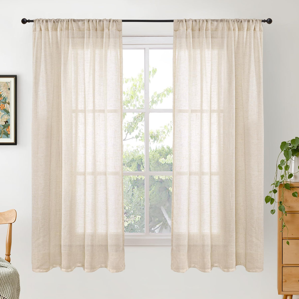 BGment Linen Sheer Curtains 84 Inches Long 2 Panels Set for Living Room
