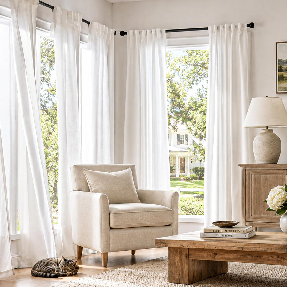 jinchan White Semi Sheer Curtains Light Filtering 84 Inches Long 2 Panels