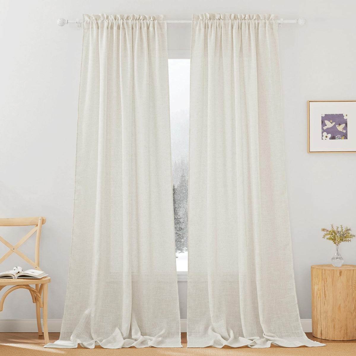 RYB HOME White Semi Sheer Curtains 84 inches Long for Living Room