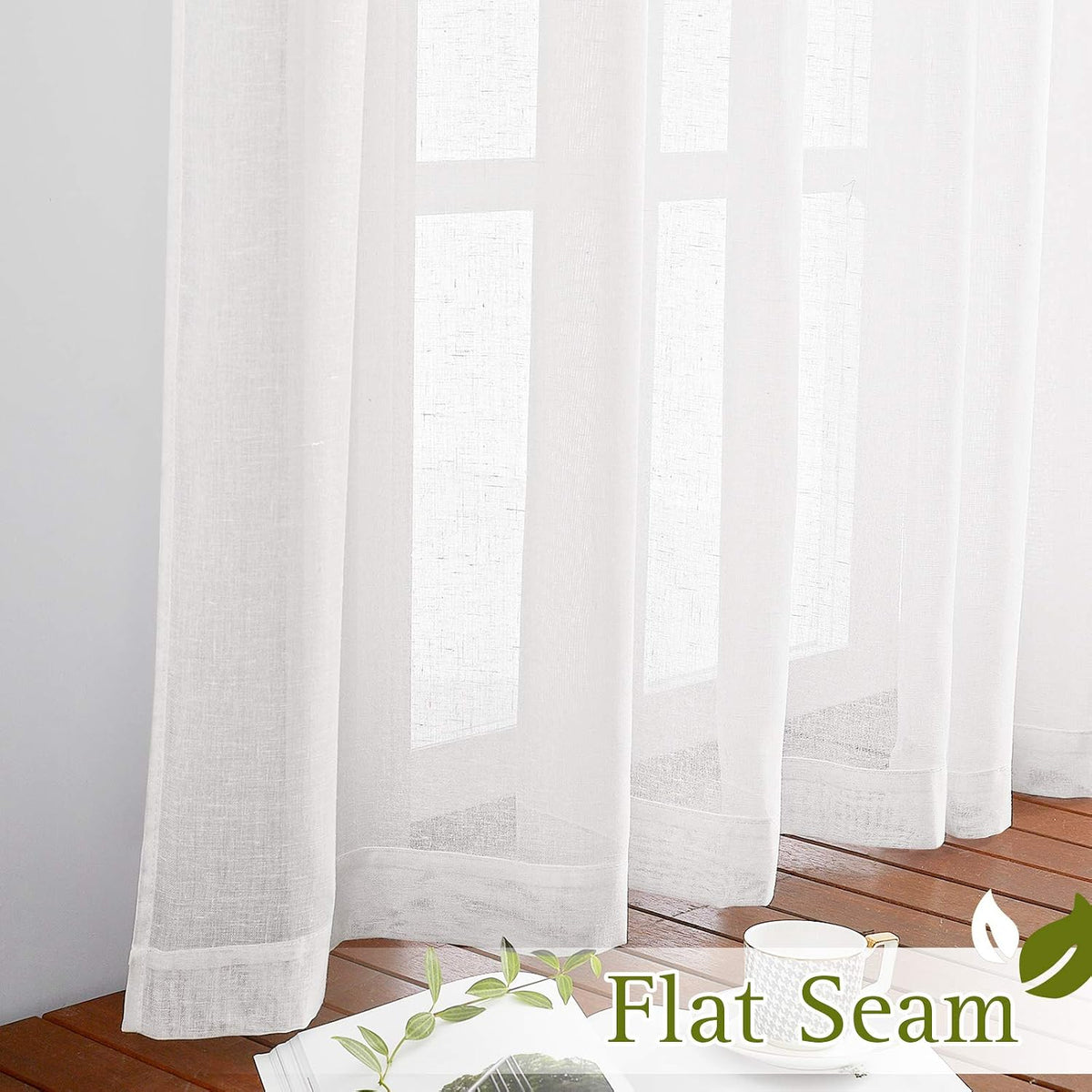 NICETOWN White Sheer Linen Curtains 84 Inch Length 2 Panels Set, W52xL84