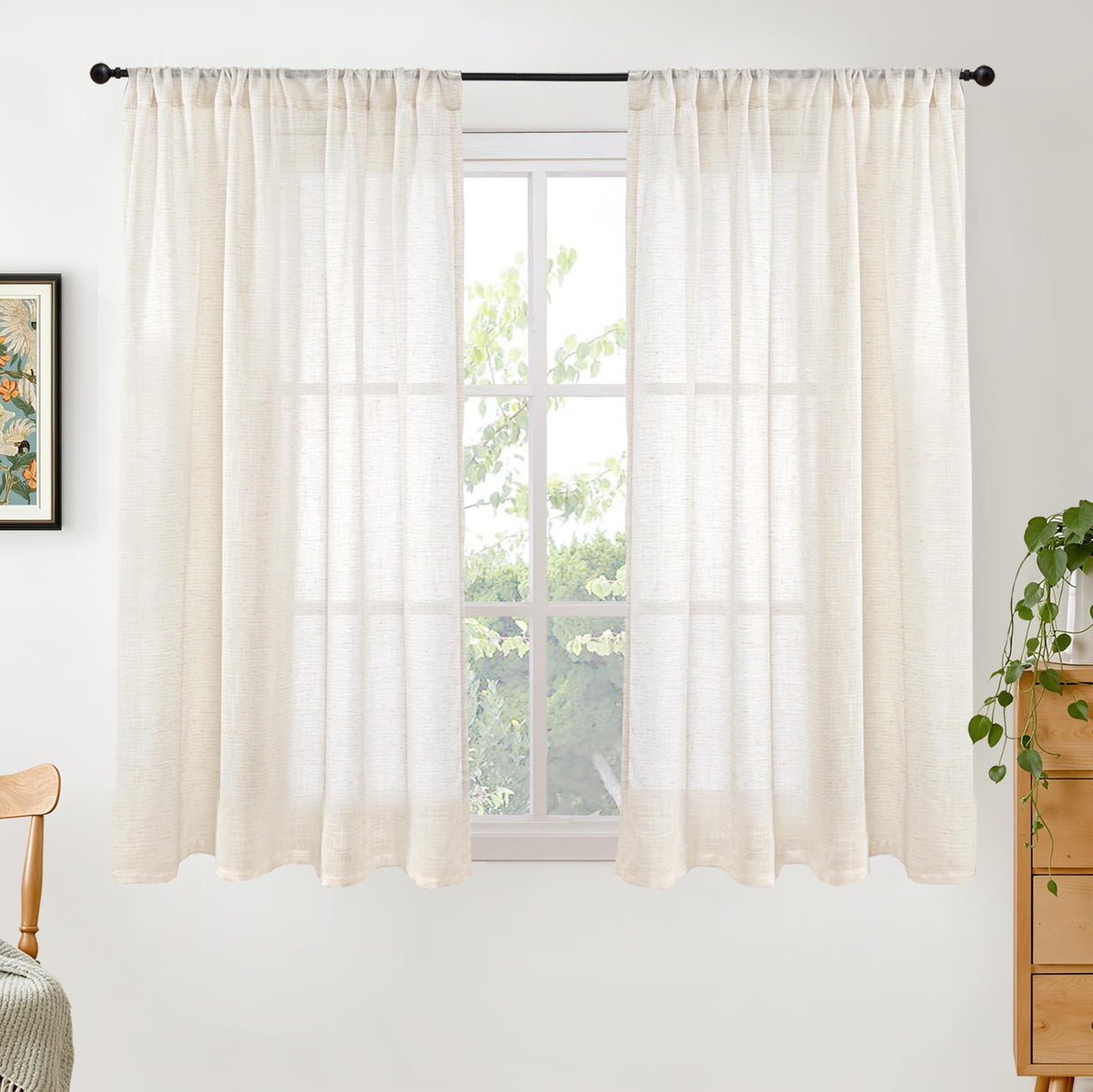 BGment Linen Sheer Curtains 84 Inches Long 2 Panels Set for Living Room