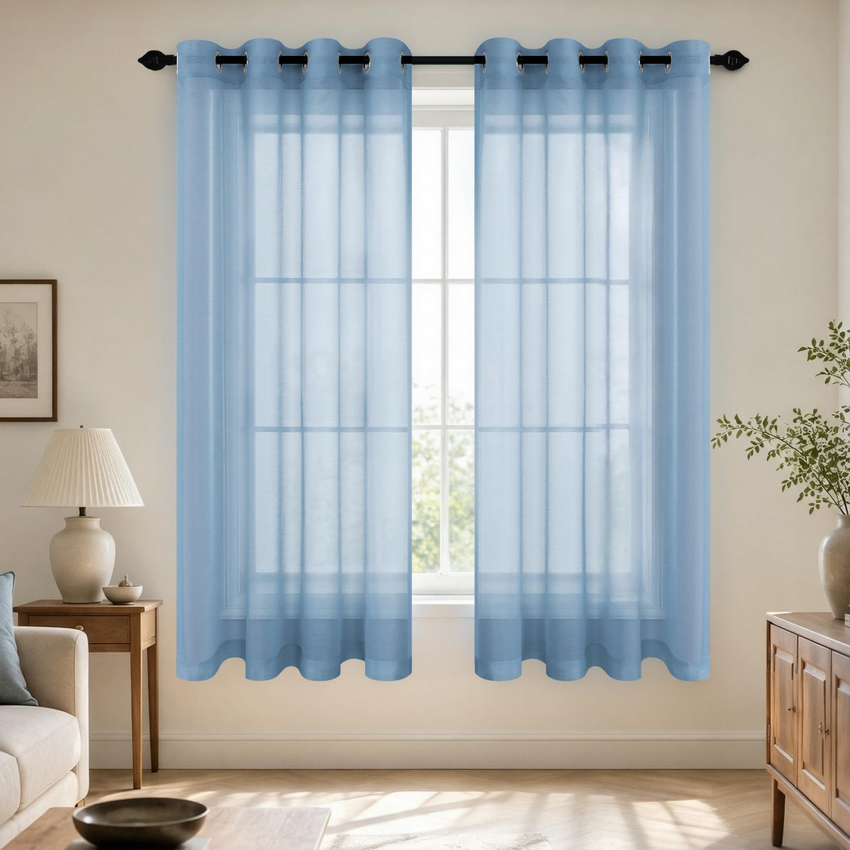 Mrs.Naturall Black Sheer Curtains 84 Inches Long for Living Room Set of 2 Panels Ring Grommet Window Curtain Panels for Bedroom 52x84 Inch Length