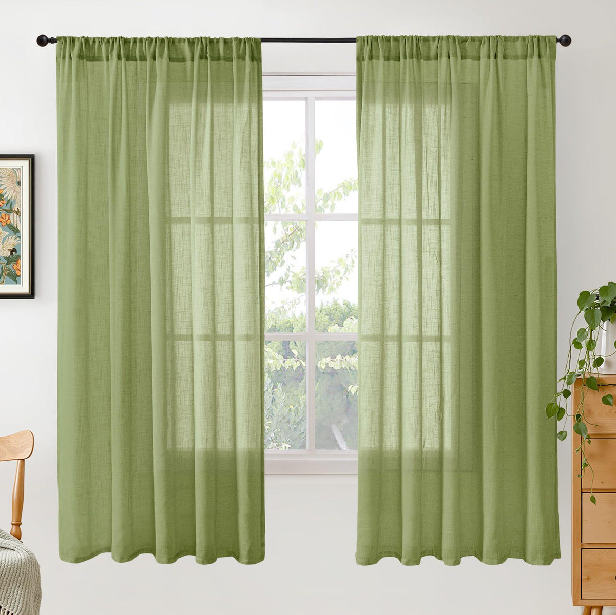 BGment Linen Sheer Curtains 84 Inches Long 2 Panels Set for Living Room