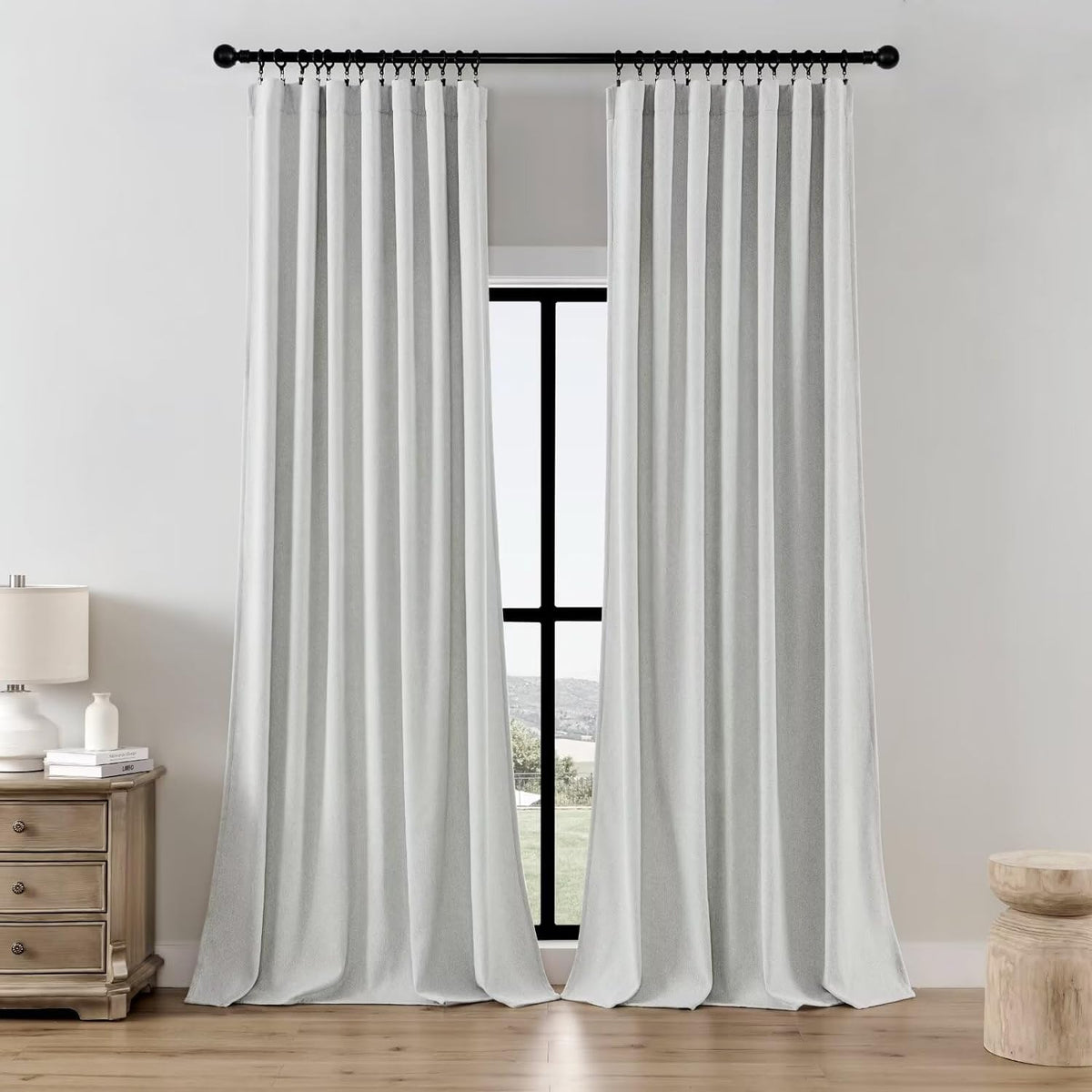Joydeco Linen Curtains for Living Room,Light Filtering Rod Pocket Back Tab Semi Sheer Drapes Window Long Curtains 90 inches Long Ivory