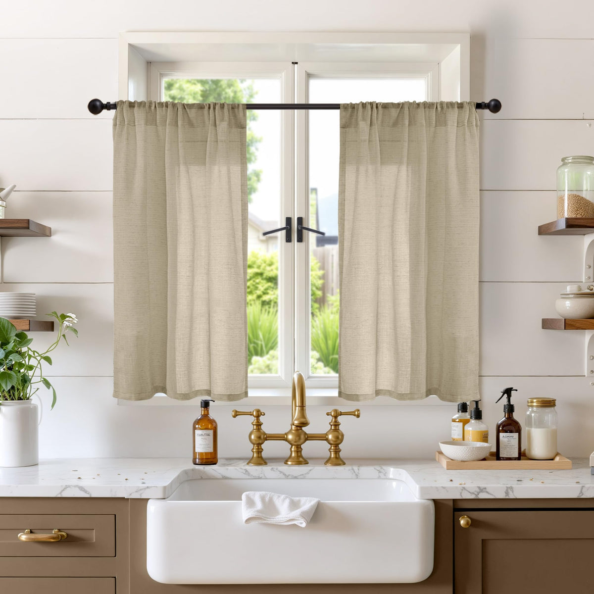 BGment Linen Sheer Curtains 84 Inches Long 2 Panels Set for Living Room