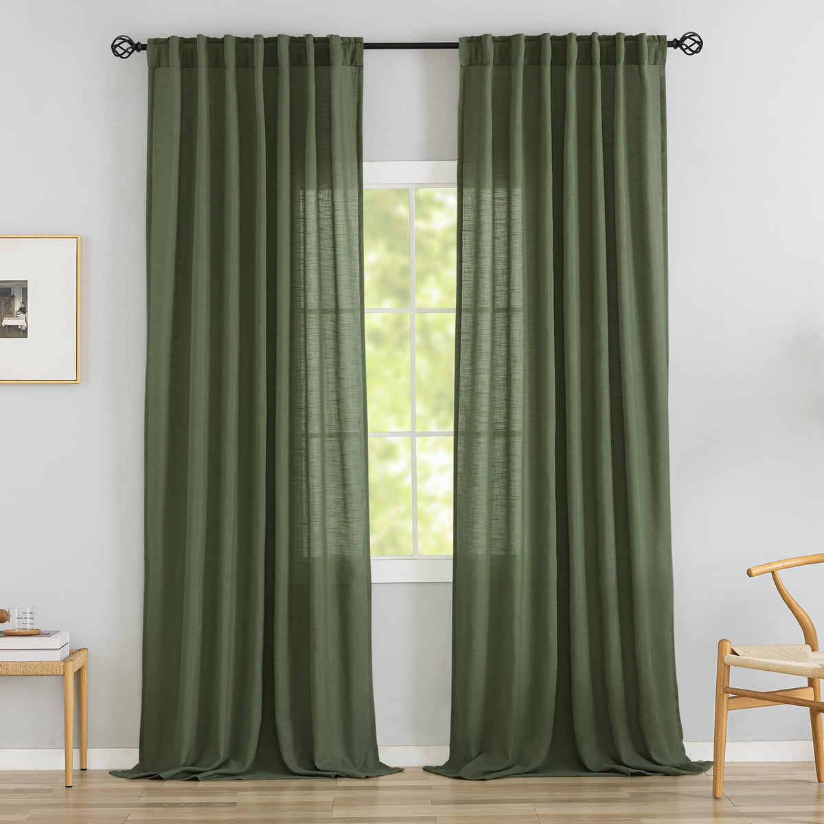 Natural Linen 144 Inch Length Curtains for Tall Floor Ceiling Villa Living Room -Cream Ivory Bak Tab Hooks Pleated Easy Open Sliding Semi Sheer 144 inch Extra Long 2 Story Window Curtains,12 Foot