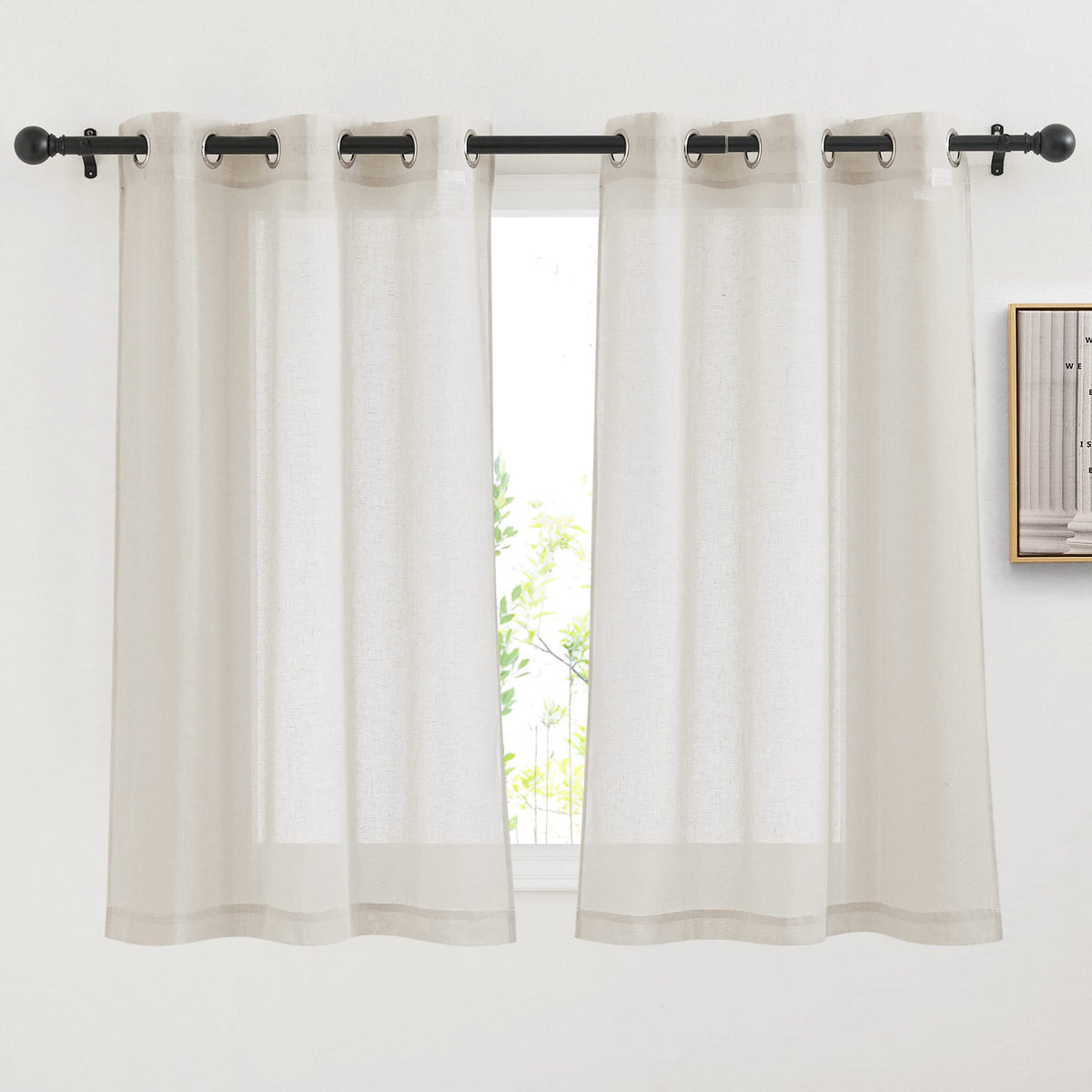 NICETOWN White Sheer Linen Curtains 84 Inch Length 2 Panels Set, W52xL84