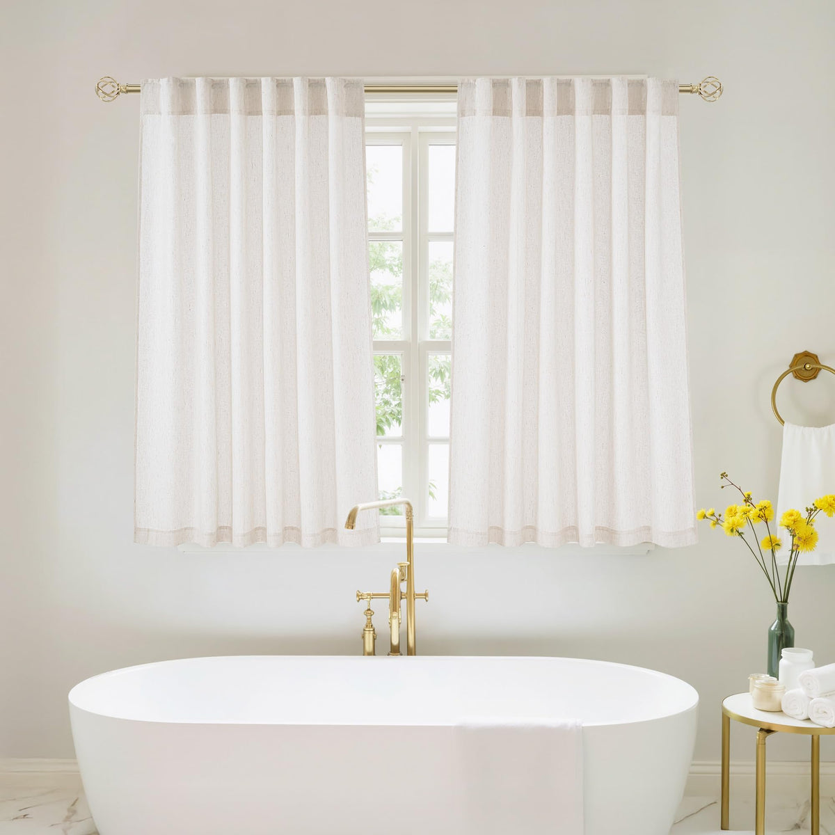 NICETOWN Natural Linen Curtains & Drapes for Windows 84 inch Long, Rod Pocket & Back Tab Thick Flax Semi Sheer Privacy Assured with Light Filtering for Bedroom/Living Room, W55 x L84, 2 Pieces