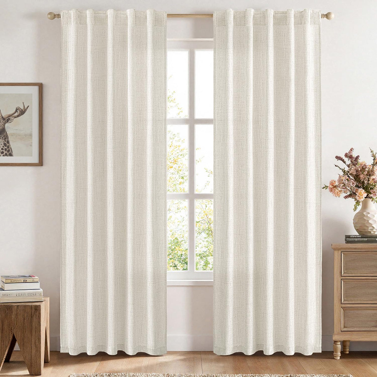 MIULEE Faux Linen Curtains 84 Inch Length 2 Panels Natural Semi Sheer Curtain with Back Tab Rod Pocket, Light Filtering Window Privacy Burlap Drapes for Living Room Bedroom 42W x 84L Linen