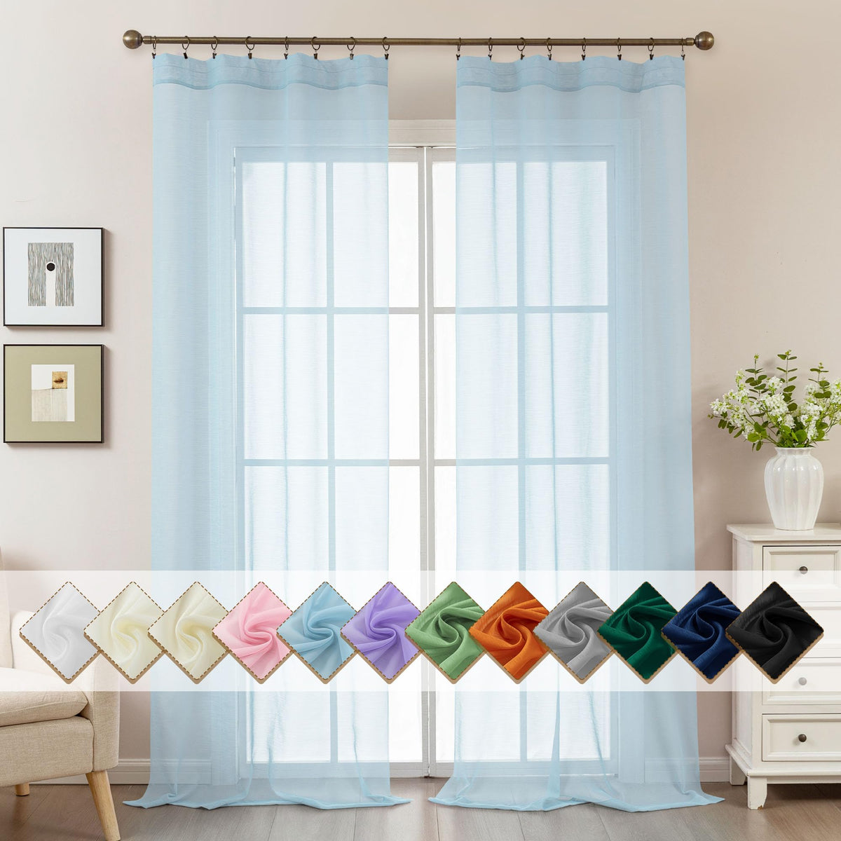 Natural Sheer Curtains 96 Inches Long Rod Pocket