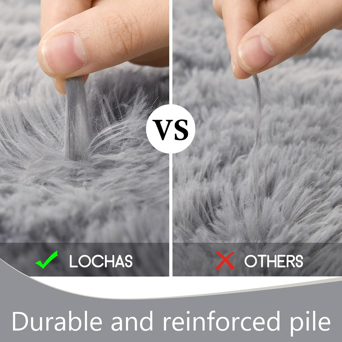 LOCHAS Bedroom Rug 2.6' x 5.3', Grey Fluffy Shaggy Area Rug for Kids Room